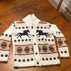 Gymboree Cream and Brown Horse Pattern Cardigan